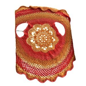 Hand-Crocheted Sunburst Tank Top in Red and Mustard
